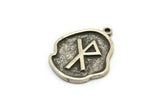 Nordic Runes Charm, 4 Antique Silver Plated Brass Viking Safe Travels Symbol Rune Charms With 1 Loop, Viking Runes (19x16x1.5mm) N2047