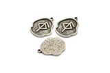 Nordic Runes Charm, 4 Antique Silver Plated Brass Viking Health Symbol Rune Charms With 1 Loop, Norse Viking Runes, (19x16x1.5mm) N2049