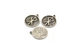 Nordic Runes Charm, 2 Antique Silver Plated Brass Viking Talisman Of Consagracion Symbol Charms With 1 Loop (20x17x1.5mm) N2041