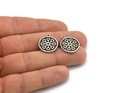 Nordic Runes Charm, 2 Antique Silver Plated Brass Viking Talisman Of Clarividencia Symbol Charms With 1 Loop (20x17x1.5mm) N2037