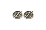 Nordic Runes Charm, 2 Antique Silver Plated Brass Viking Talisman Of Concentration Symbol Charms With 1 Loop (20x17x1.5mm) N2036