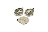 Nordic Runes Charm, 4 Antique Silver Plated Brass Viking Energy Symbol Rune Charms With 1 Loop, Norse Viking Runes (19x16x1.5mm) N2043