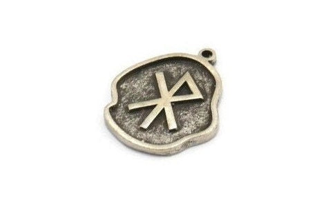 Nordic Runes Charm, 4 Antique Silver Plated Brass Viking Love Symbol Rune Charms With 1 Loop, Norse Viking Runes (19x16x1.5mm) N2051