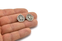 Nordic Runes Charm, 4 Antique Silver Plated Brass Viking Strength Symbol Rune Charms With 1 Loop, Viking Runes (19x16x1.5mm) N2044