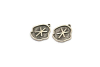 Nordic Runes Charm, 4 Antique Silver Plated Brass Viking Strength Symbol Rune Charms With 1 Loop, Viking Runes (19x16x1.5mm) N2044