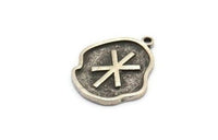 Nordic Runes Charm, 4 Antique Silver Plated Brass Viking Strength Symbol Rune Charms With 1 Loop, Viking Runes (19x16x1.5mm) N2044