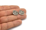 Nordic Runes Charm, 4 Antique Silver Plated Brass Viking Good Luck Symbol Rune Charms With 1 Loop, Viking Runes (19x16x1.5mm) N2046