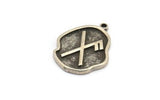 Nordic Runes Charm, 4 Antique Silver Plated Brass Viking Good Luck Symbol Rune Charms With 1 Loop, Viking Runes (19x16x1.5mm) N2046