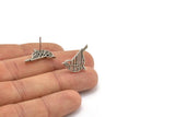 Silver Bird Earring, 4 Antique Silver Plated Brass Bird Stud Earrings (13x20x1.3mm) N1755 Q0482