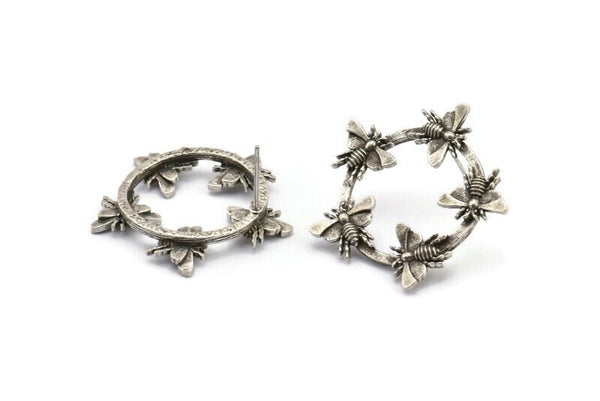 Silver Bee Earring, 2 Antique Silver Plated Brass Bee Stud Earrings (29x4mm) N1752