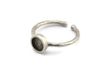 Silver Ring Settings, 2 Antique Silver Plated Brass Round Ring With 1 Stone Setting - Pad Size 6mm N1763 H1096