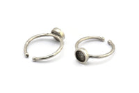 Silver Ring Settings, 2 Antique Silver Plated Brass Round Ring With 1 Stone Setting - Pad Size 6mm N1763 H1096
