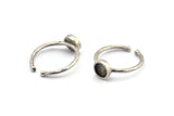 Silver Ring Settings, 2 Antique Silver Plated Brass Round Ring With 1 Stone Setting - Pad Size 6mm N1763 H1096