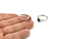 Silver Ring Settings, 2 Antique Silver Plated Brass Round Ring With 1 Stone Setting - Pad Size 6mm N1763 H1096