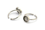 Silver Ring Settings, 2 Antique Silver Plated Brass Round Ring With 1 Stone Setting - Pad Size 9mm N1766