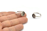Silver Ring Settings, 2 Antique Silver Plated Brass Round Ring With 1 Stone Setting - Pad Size 9mm N1766