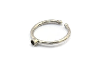 Silver Ring Settings, 4 Antique Silver Plated Brass Round Ring With 1 Stone Setting - Pad Size 2mm N1759 H0901