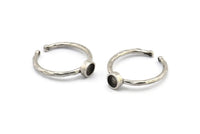 Silver Ring Settings, 4 Antique Silver Plated Brass Round Ring With 1 Stone Setting - Pad Size 4mm N1761 H1072