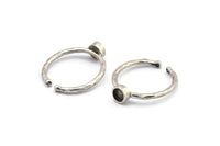 Silver Ring Settings, 4 Antique Silver Plated Brass Round Ring With 1 Stone Setting - Pad Size 4mm N1761 H1072