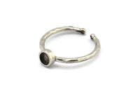 Silver Ring Settings, 4 Antique Silver Plated Brass Round Ring With 1 Stone Setting - Pad Size 4mm N1761 H1072