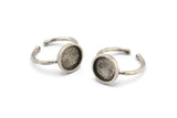 Silver Ring Settings, 2 Antique Silver Plated Brass Round Ring With 1 Stone Setting - Pad Size 10mm N1767