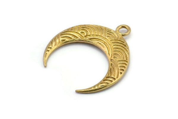 Brass Moon Charm, Raw Brass Textured Horn Charms, Pendant, Jewelry Finding (27x8.25x3.30mm) N0207