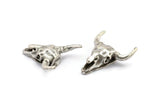 Ox Head Skull Pendant, 2 Antique Silver Plated Brass Ox Head Skull Charms, Pendants (25x26mm) N0150 H0069
