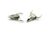 Ox Head Skull Pendant, 2 Antique Silver Plated Brass Ox Head Skull Charms, Pendants (25x26mm) N0150 H0069