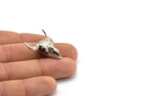 Ox Head Skull Pendant, 2 Antique Silver Plated Brass Ox Head Skull Charms, Pendants (25x26mm) N0150 H0069