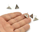 Silver Triangle Earring, 4 Antique Silver Plated Brass Triangle Stud Earrings (13x1.5mm) N1816