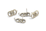 Silver Round Earring, 4 Antique Silver Plated Brass Round Shaped Stud Earrings With 1 Loop (20x10mm) N1862