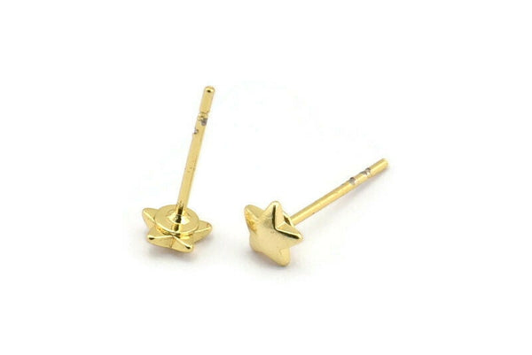 Gold Star Earring, 10 Gold Plated Brass Star Stud Earrings (5mm) D1436 A1447