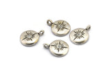 Silver Round Charm, 2 Antique Silver Plated Brass Round Charms With Cubic Zircon And 1 Loop, CZ Pave Circle Charm (16x13x2mm) N1800