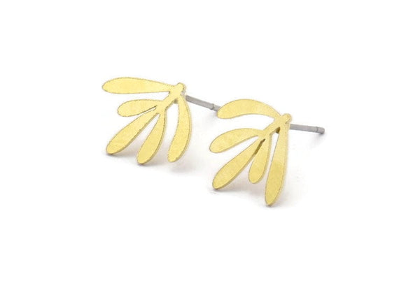Brass Leaf Earring, 10 Raw Brass Leaf Stud Earrings (12x13x0.60mm) A3025