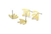 Brass Leaf Earring, 10 Raw Brass Leaf Stud Earrings (12x13x0.60mm) A3025