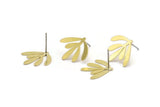 Brass Leaf Earring, 8 Raw Brass Leaf Stud Earrings (16x17x0.60mm) A3031