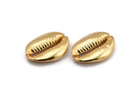 Gold Shell Finding, 1 Gold Plated Brass Cowrie Shell Findings, Pendants, Charms, Earrings, Beads 20-25MM E275
