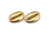 Gold Shell Finding, 1 Gold Plated Brass Cowrie Shell Findings, Pendants, Charms, Earrings, Beads 20-25MM E275