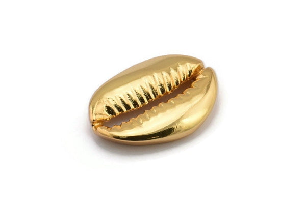 Gold Shell Finding, 1 Gold Plated Brass Cowrie Shell Findings, Pendants, Charms, Earrings, Beads 20-25MM E275
