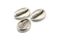 Silver Shell Finding, 2 Antique Silver Plated Brass Cowrie Shell Findings, Pendants, Charms, Earrings, Beads 20-25MM E275