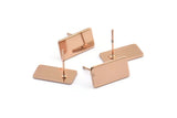 Rose Gold Rectangle Earring, 4 Rose Gold Plated Brass Rectangle Stud Earrings (15x8x0.80mm) A0843 A1326 Q1111