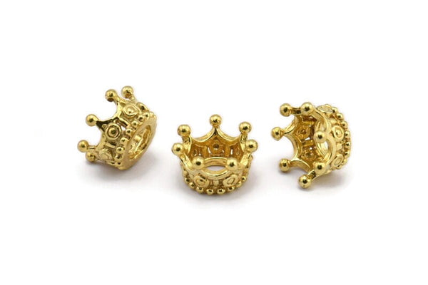 6 Raw Brass Crowns Beads 11x6mm R075 N0275