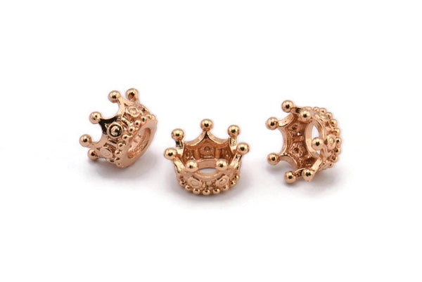 Rose Gold Crowns, 3 Rose Gold Plated Crown Beads 11x6mm R075 N0275 Q0210