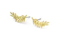 Brass Leaf Earring, 12 Raw Brass Branch Shaped Stud Earrings, Findings (18x8x0.60mm) A3027