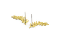 Brass Leaf Earring, 12 Raw Brass Branch Shaped Stud Earrings, Findings (18x8x0.60mm) A3027
