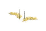 Brass Leaf Earring, 12 Raw Brass Branch Shaped Stud Earrings, Findings (18x8x0.60mm) A3027
