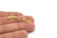 Brass Leaf Earring, 12 Raw Brass Branch Shaped Stud Earrings, Findings (18x8x0.60mm) A3027