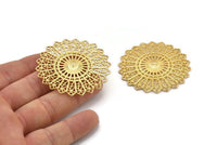 Gold Round Charm, Gold Plated Brass Ethnic Round Charm, Blanks, Earring Findings (49mm) N1811