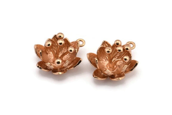 Rose Gold Flower Pendant, 1 Rose Gold Plated Brass Lotus Flower Pendant With 1 Loop, Earring Findings (22.5x17x13mm) BS 1909 Q0405