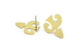 Earring Studs, 8 Raw Brass - Ethnic Motif Shaped Stud Earrings - Brass Earrings - Earrings (18x15x0.60mm) A2941